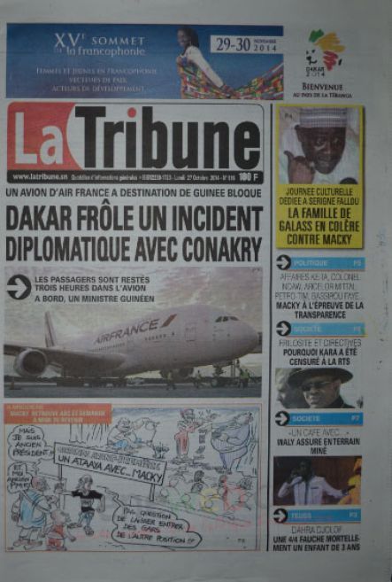 A la Une du Journal La Tribune du lundi 27 octobre 2014