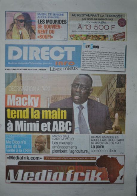 A la Une du Journal Direct Info du lundi 27 octobre 2014