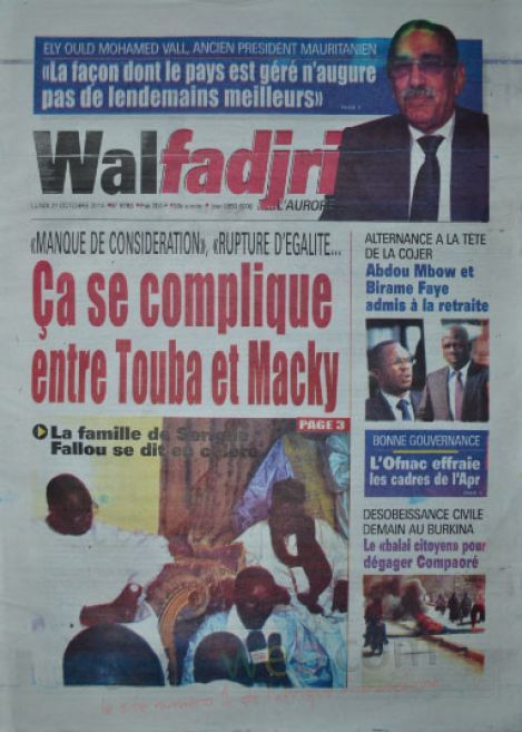 A la Une du Journal Walfadjri du lundi 27 octobre 2014