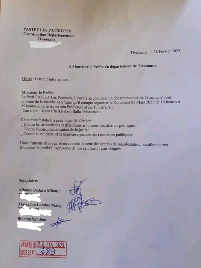 Tivaouane: La manifestation de Pastef, prévue ce dimanche, autorisée Tivaouane: La manifestation de Pastef, prévue ce dimanche, autorisée