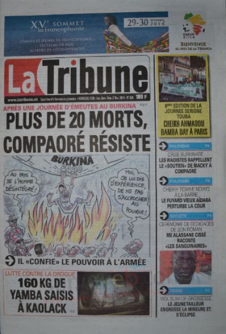 A la Une du Journal La Tribune du vendredi 31 octobre 2014