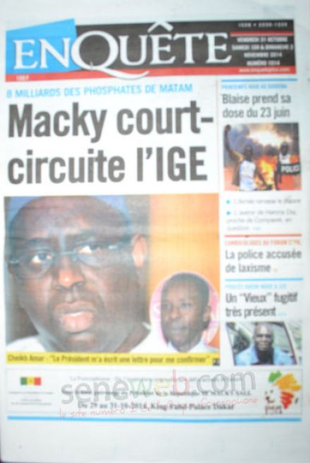 A la Une du Journal EnQuête du vendredi 31 octobre 2014