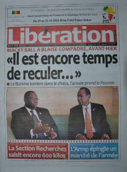 A la Une du Journal Libération du vendredi 31 octobre 2014