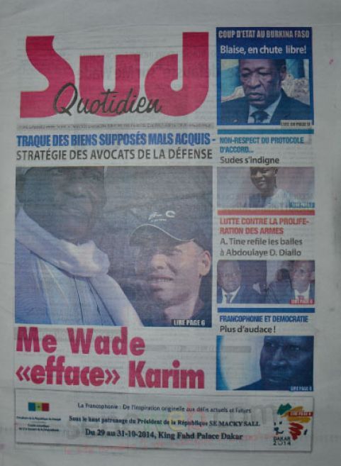 A la Une du Journal Sud Quotidien du vendredi 31 octobre 2014 