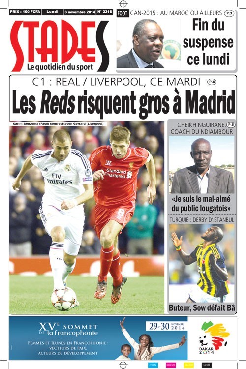A la Une du Journal Stades du lundi 03 novembre 2014