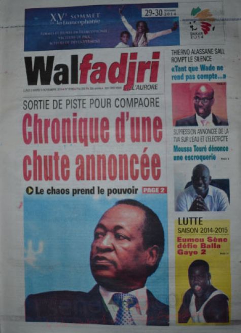 A la Une du Journal Walfadjri du lundi 03 novembre 2014