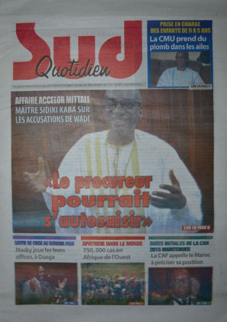 A la Une du Journal Sud Quotidien du mercredi 05 novembre 2014 