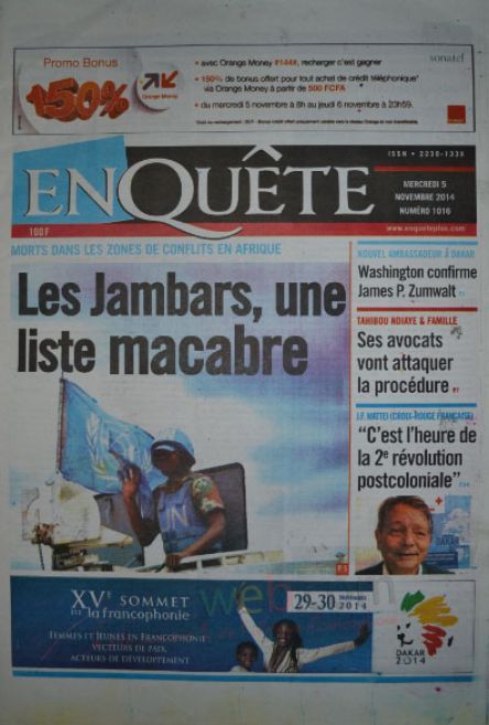 A la Une du Journal EnQuête du mercredi 05 novembre 2014