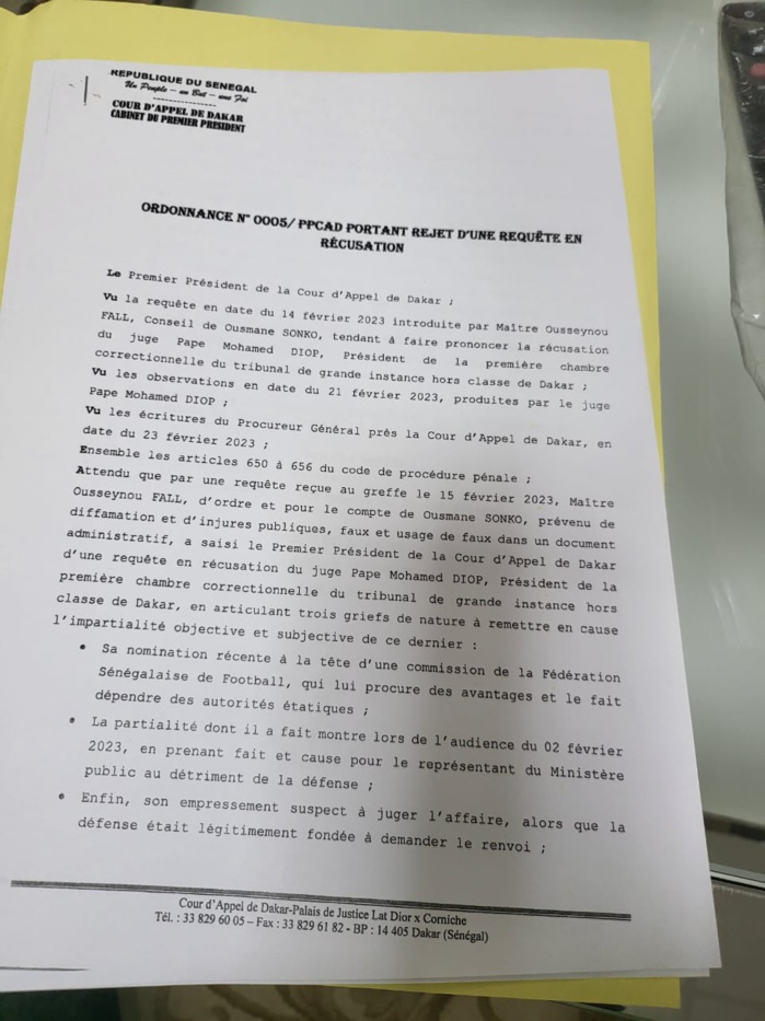 Récusation du juge par Ousmane Sonko: La Cour d’appel s’oppose catégoriquement à la requête de la défense du leader de Pastef 