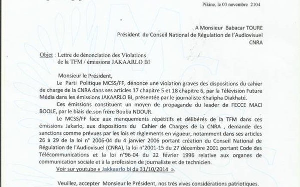 Une plainte contre la TFM pour "violations graves" sur la table du CNRA