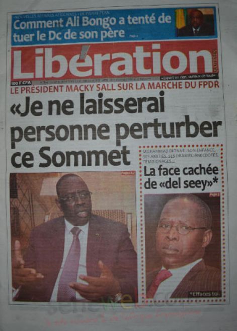 A la Une du Journal Libération du lundi 10 novembre 2014