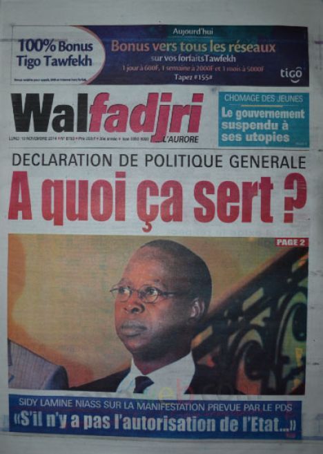 A la Une du Journal Walfadjri du lundi 10 novembre 2014