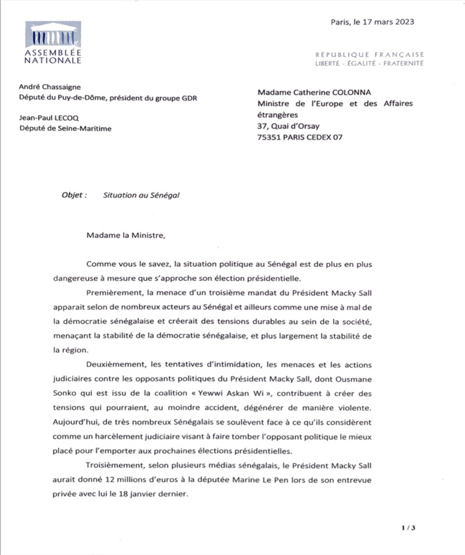 Situation politique au Sénégal : deux députés français interpellent la ministre de l’Europe et des affaires étrangères Situation politique au Sénégal : deux députés français interpellent la ministre de l’Europe et des affaires étrangères