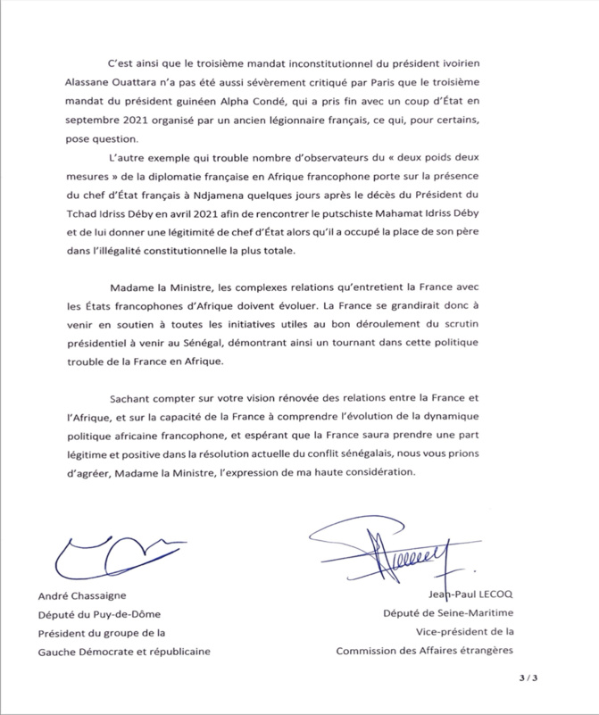 Situation politique au Sénégal : Deux députés français interpellent la ministre de l’Europe et des Affaires étrangères Situation politique au Sénégal : Deux députés français interpellent la ministre de l’Europe et des Affaires étrangères