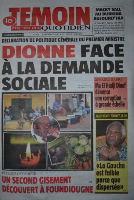 A la Une du Journal Le Témoin du mardi 11 novembre 2014 