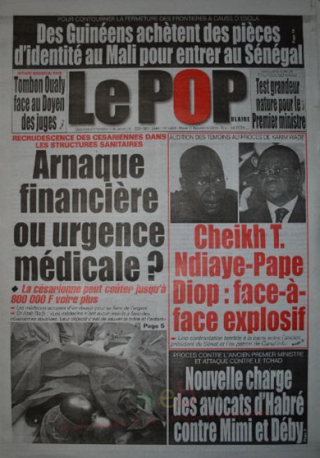 A la Une du Journal Le Populaire du mardi 11 novembre 2014