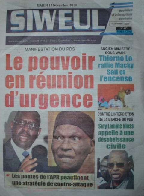 A la Une du Journal Siweul du mardi 11 nombre 2014