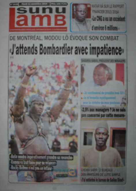 Les Principaux Titres De La Presse du Mardi 11 Novembre 2014