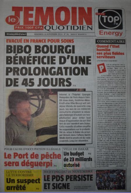 Les Principaux Titres De La Presse du vendredi 14 Novembre 2014