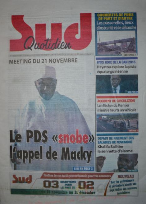 Les Principaux Titres De La Presse du vendredi 14 Novembre 2014
