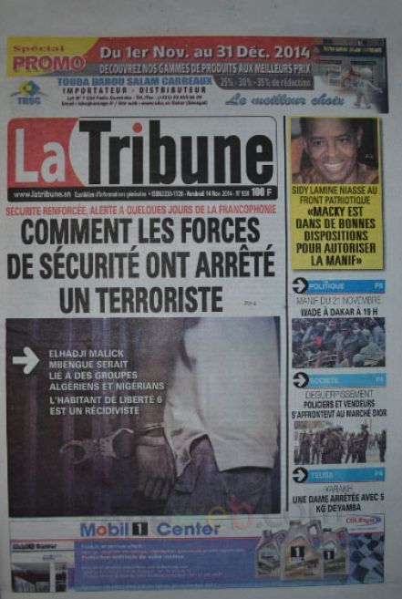 Les Principaux Titres De La Presse du vendredi 14 Novembre 2014