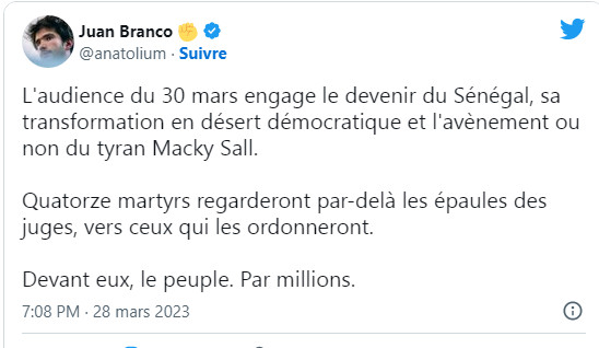 Juan Branco, avocat de Sonko: « L’audience du 30 mars engage le devenir du Sénégal… » Juan Branco, avocat de Sonko: « L’audience du 30 mars engage le devenir du Sénégal… »