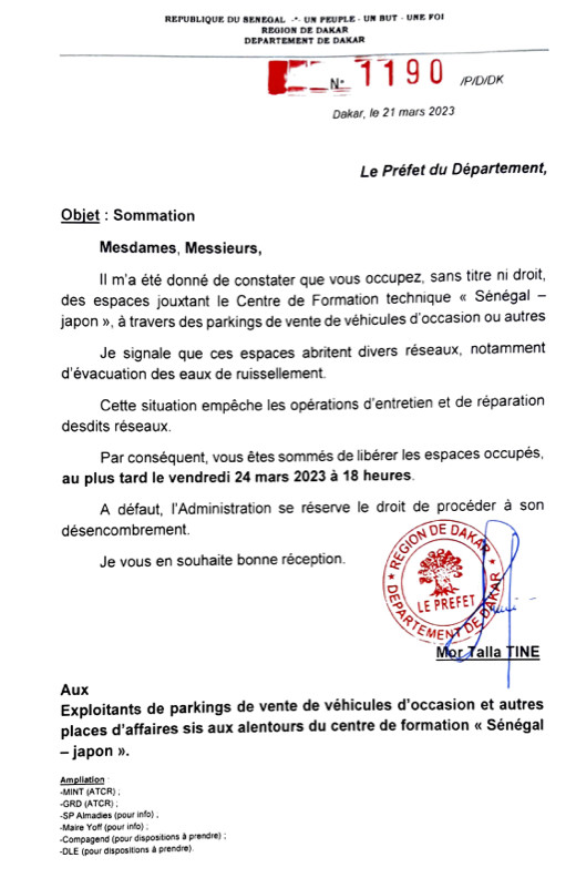 "Occupation de l'espace public sans autorisation officielle: Cheikh Thiam n'a aucun papier, ni permis d'occupation, bail ou titre foncier.