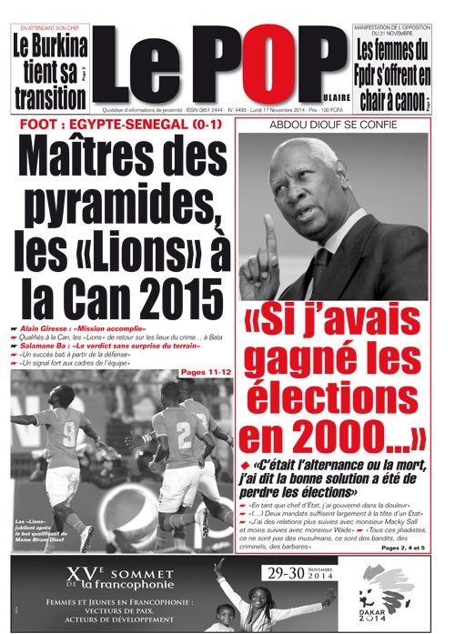 Les Principaux Titres De La Presse du lundi 17 Novembre 2014