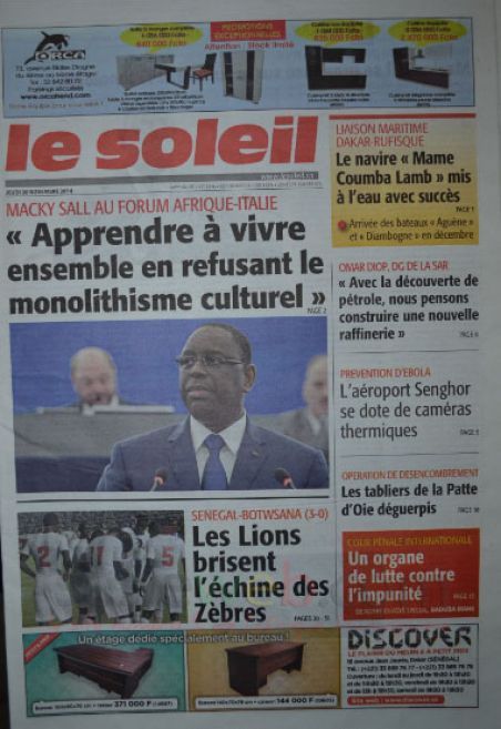 Les Principaux Titres De La Presse du jeudi 20 Novembre 2014
