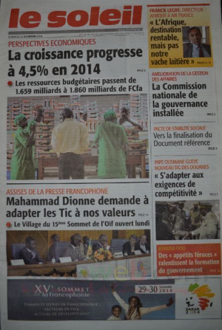 Les Principaux Titres De La Presse du vendredi 21 Novembre 2014