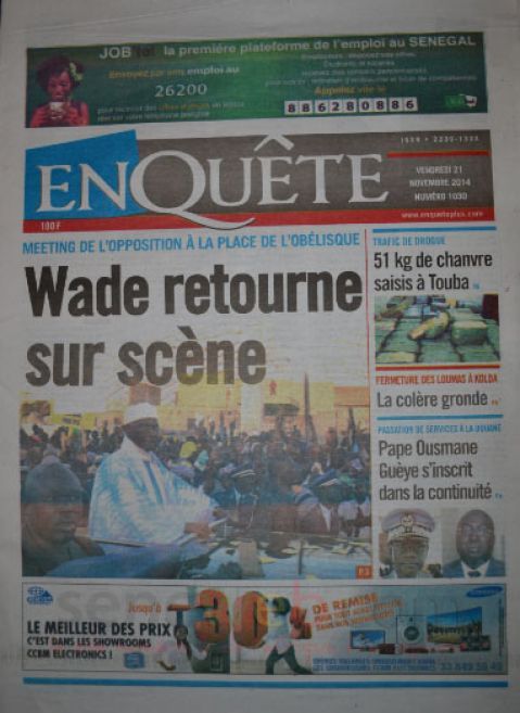 Les Principaux Titres De La Presse du vendredi 21 Novembre 2014