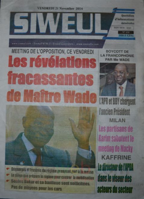 Les Principaux Titres De La Presse du vendredi 21 Novembre 2014