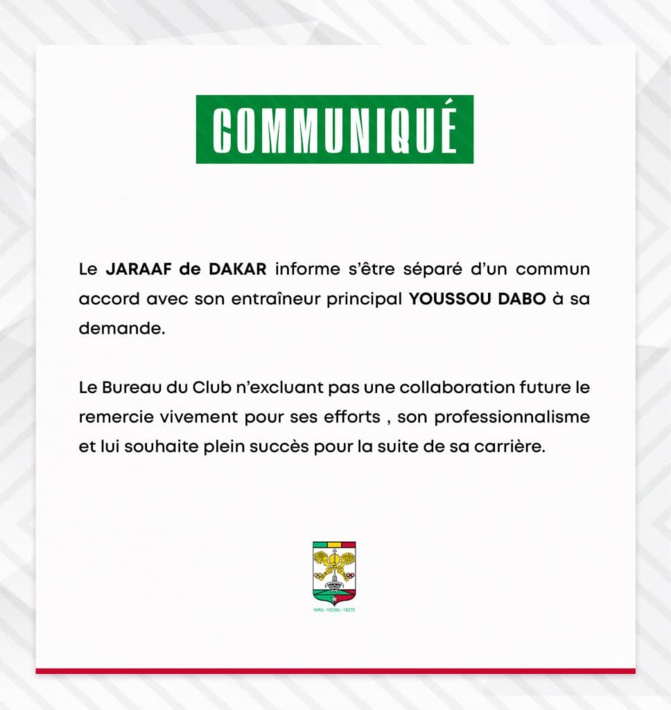 Après être défait par Génération Foot : Le Jaraaf de Dakar s'est séparé de son coach, Youssouf Dabo