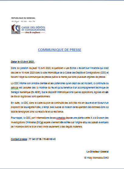 "Serveurs de stockage des données consumés par le feu" : Les précisons du Dg de la CDC "Serveurs de stockage des données consumés par le feu" : Les précisons du Dg de la CDC