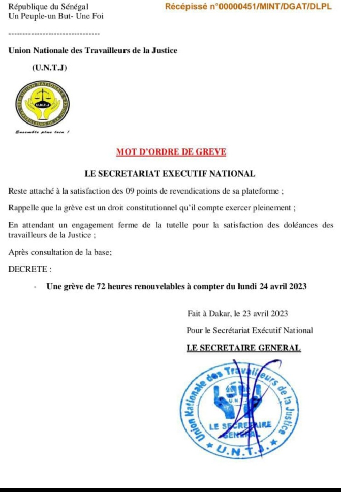 Justice: Encore 72 heures de grève des travailleurs de la justice Justice: Encore 72 heures de grève des travailleurs de la justice
