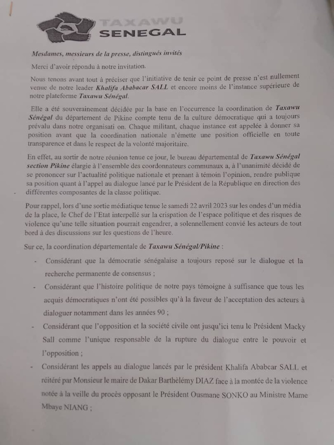 Urgent / Appel au dialogue du Président Sall : Taxawu Sénégal de Khalifa Sall décide de répondre Urgent / Appel au dialogue du Président Sall : Taxawu Sénégal de Khalifa Sall décide de répondre