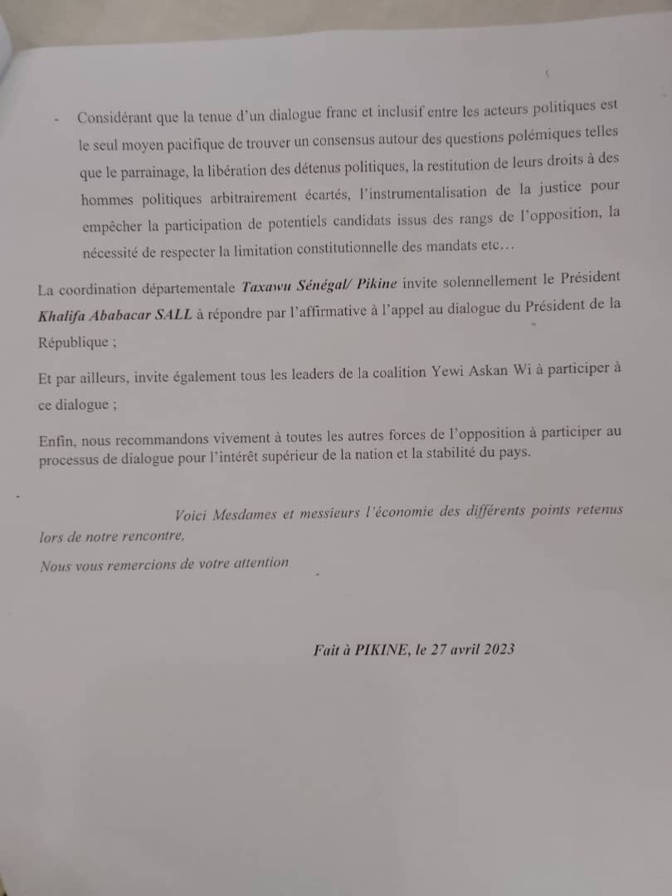 Urgent / Appel au dialogue du Président Sall : Taxawu Sénégal de Khalifa Sall décide de répondre Urgent / Appel au dialogue du Président Sall : Taxawu Sénégal de Khalifa Sall décide de répondre