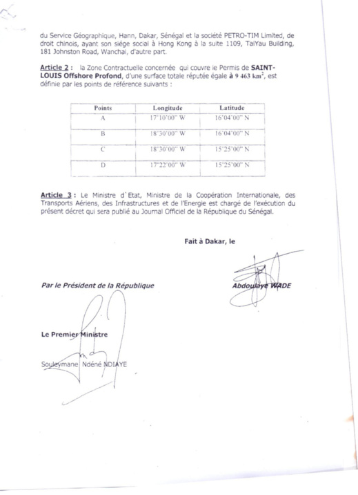 Exclusif! Voici le contrat de recherche et de partage d'hydrocarbures conclu entre l'Etat du Sénégal et Petro-Tim