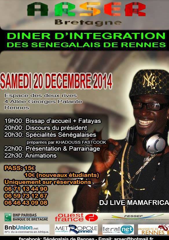 ARSER : : Diner d'intégration des Sénégalais de Rennes ce 20 décembre 2014