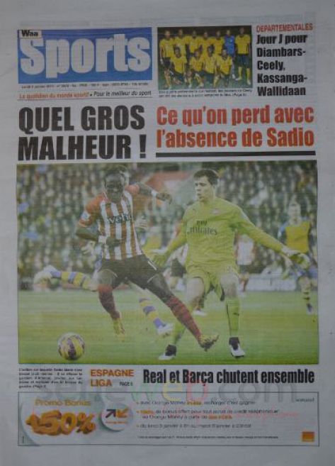 A la Une du Journal Le Soleil du lundi 05 janvier 2015