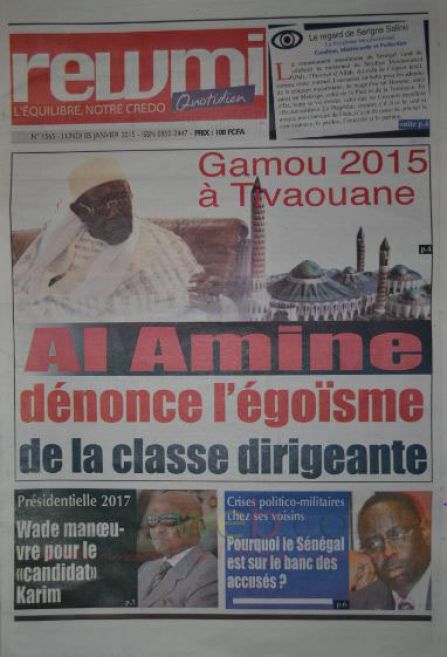 A la Une du Journal Le Soleil du lundi 05 janvier 2015