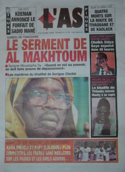 A la Une du Journal Le Soleil du lundi 05 janvier 2015