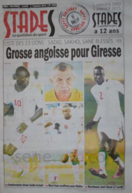A la Une du Journal Le Soleil du lundi 05 janvier 2015