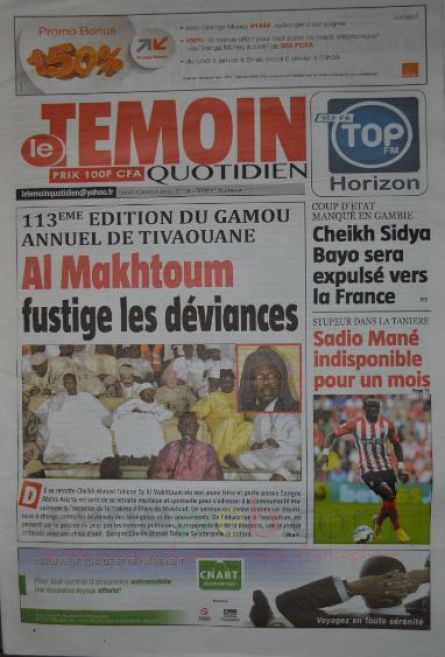 A la Une du Journal Le Soleil du lundi 05 janvier 2015