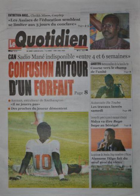 A la Une du Journal Le Soleil du lundi 05 janvier 2015