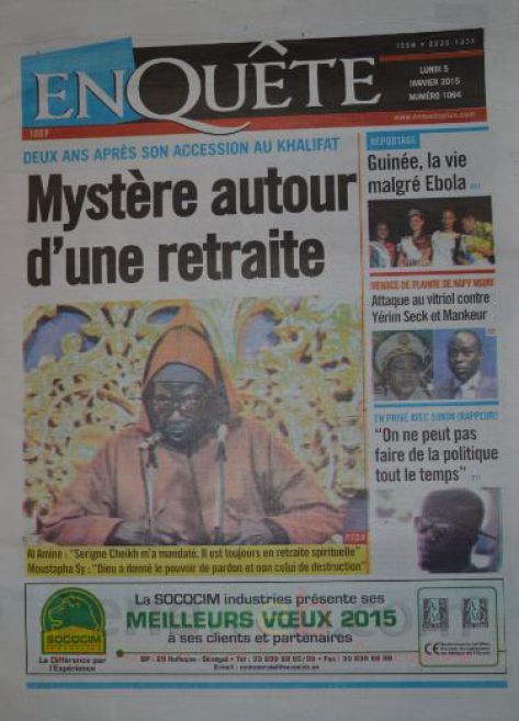 A la Une du Journal Le Soleil du lundi 05 janvier 2015