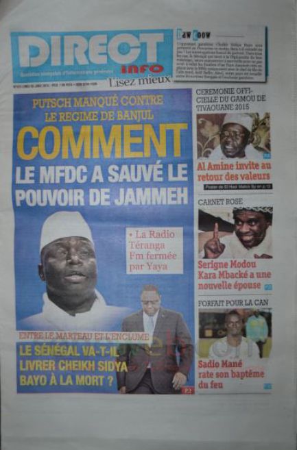A la Une du Journal Le Soleil du lundi 05 janvier 2015