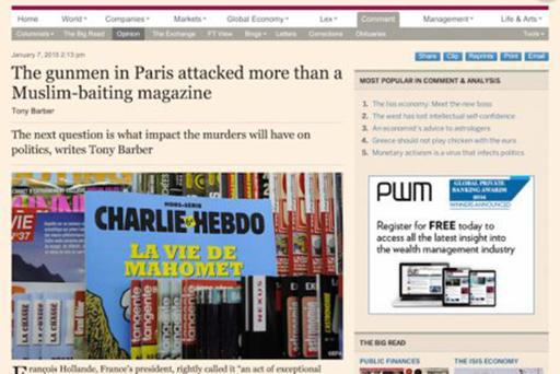 Le Financial Times  dénonce la ligne éditoriale "irresponsable" et "stupide" de Charlie Hebdo