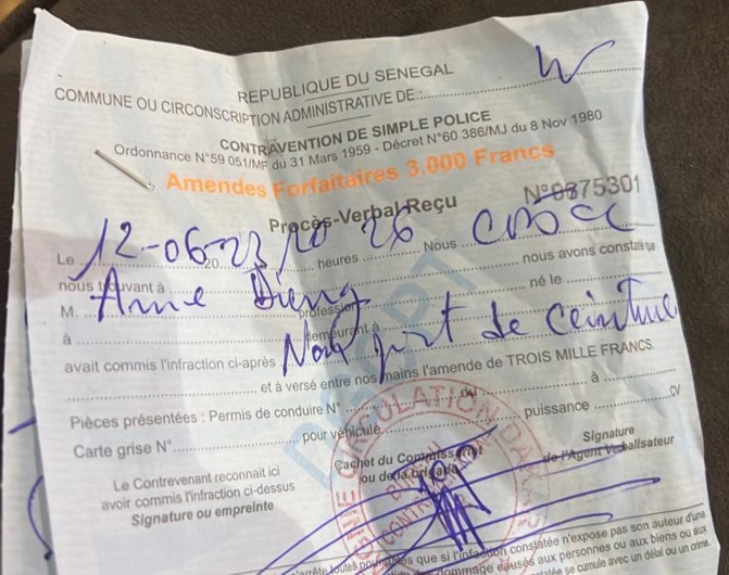 Le manque de quittances de contravention de la police de Dakar-Plateau, suscite des préoccupations Le manque de quittances de contravention de la police de Dakar-Plateau, suscite des préoccupations