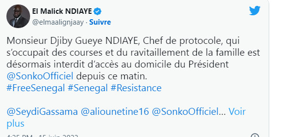 Cité Keur Gorgui: Le chef de protocole d'Ousmane Sonko, chargé de ravitailler sa famille, est interdit d'accès au domicile, ce jeudi Cité Keur Gorgui: Le chef de protocole d'Ousmane Sonko, chargé de ravitailler sa famille, est interdit d'accès au domicile, ce jeudi